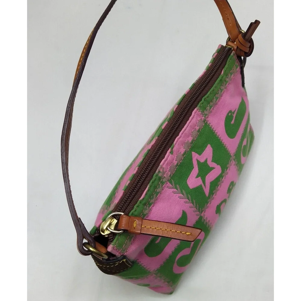 Dooney & Bourke Multicolor Canvas Leather Trim Zipper Closure Small Hobo Bag